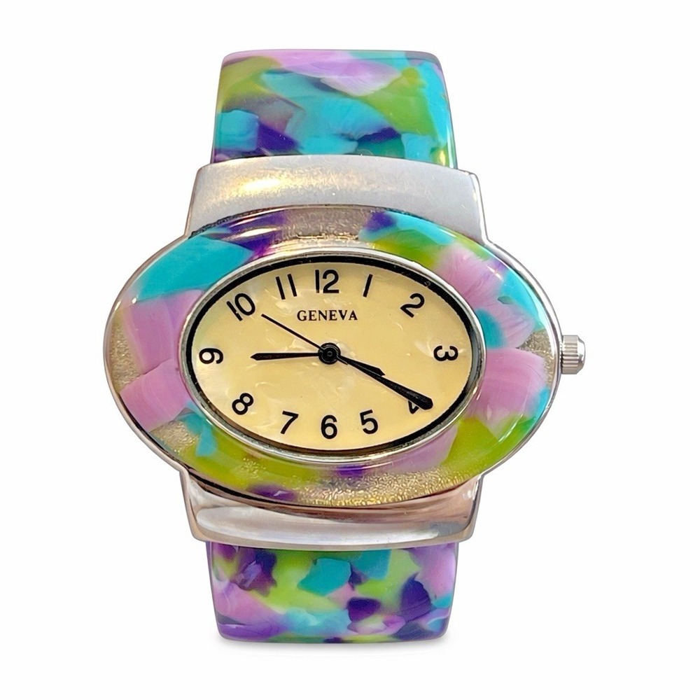 Geneva Multicolor Resin Cuff Bracelet Watch Y2K Quartz Model 574